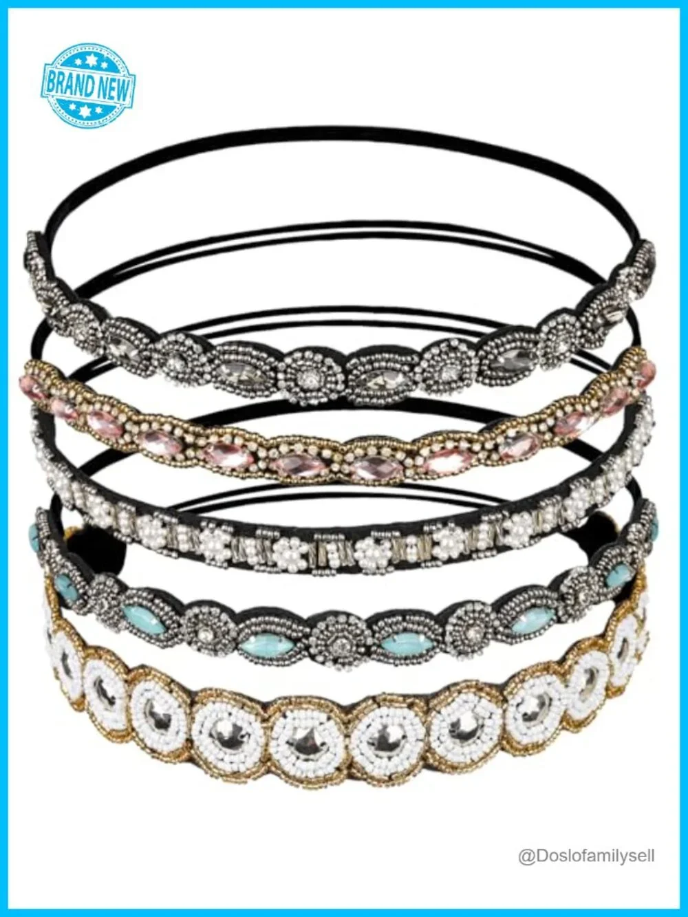 5 Rhinestone Beaded Headbands Faux Leather Hair Accessories for Women